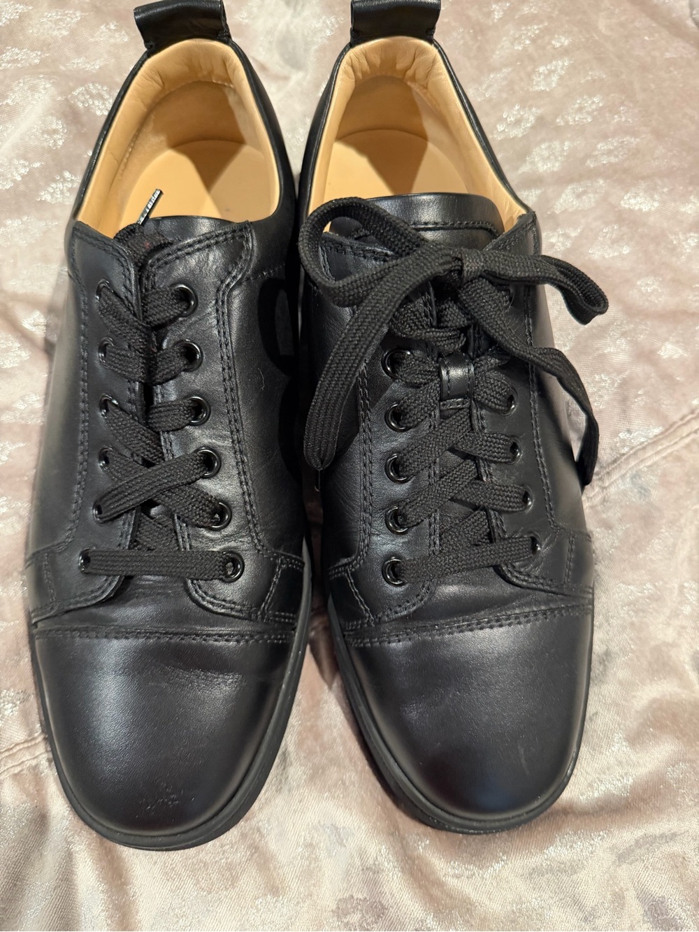 Christian Louboutin Men's Black Leather Lace-Up Sneakers
